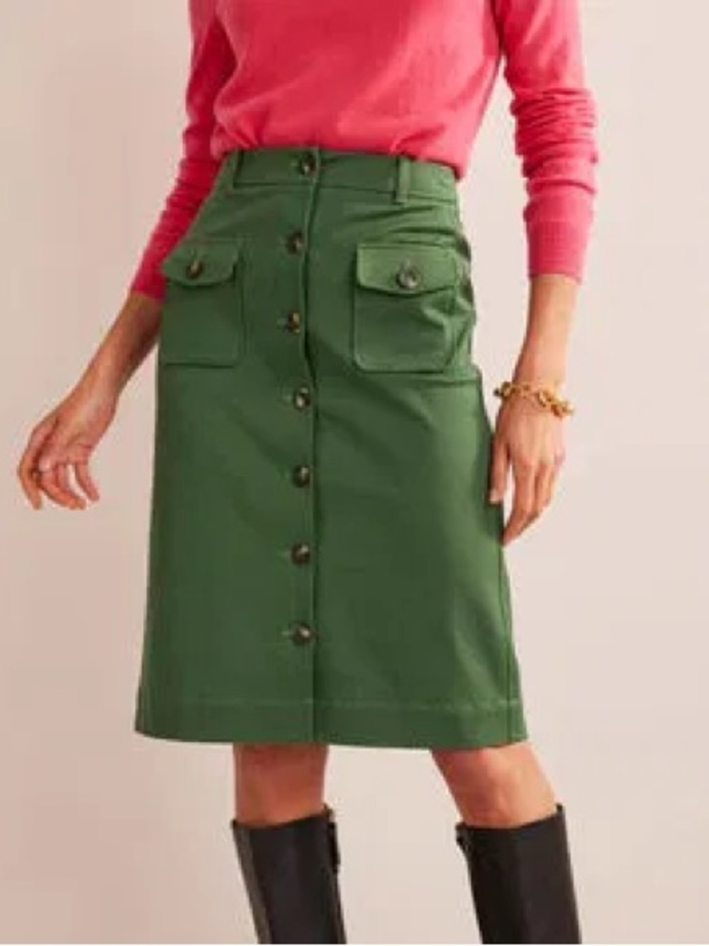 Biden Button-Front Utility Midi Skirt
